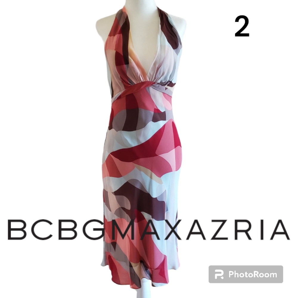 BCBG Max Azria 100% Silk Y2K Halter Dress Sz 2